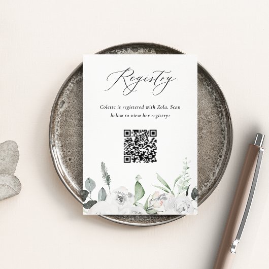 Witte Bloemen & Eucalyptus Registry QR-code Informatiekaartje