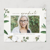 Witte Bloemen Foto Afstuderen Uitnodiging (Voorkant)