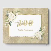 Witte Bloemen Goud 100 en Uitstekend Verjaardagsfe Gastenboek (Achterkant)