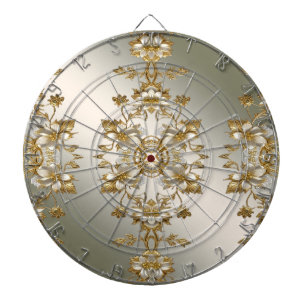 Witte Bloemen Goud  Dartbord