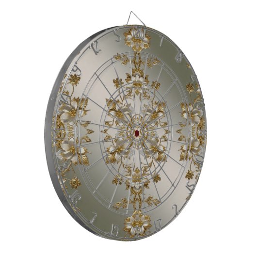 Witte Bloemen Goud  Dartbord (Voorkant Links)