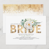 Witte bloemen Goud en groen Chic Vrijgezellenfeest Kaart (Voorkant / Achterkant)
