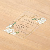 Witte bloemen goud geometrische lijst duidelijke b acryl uitnodigingen (Laagn)