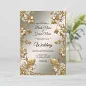 Witte Bloemen Goud Huwelijksuitnodiging Kaart (Staand voorkant)