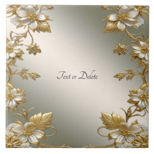 Witte Bloemen Goud Keramische Tegel Tegeltje