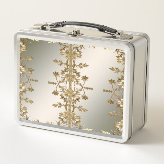 Witte Bloemen Goud  Lunchbox (Voorkant)