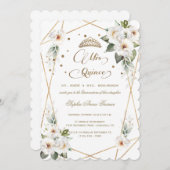 Witte Bloemen Goud Mis Quince Quinceañera  Kaart (Voorkant / Achterkant)