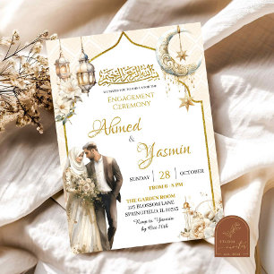 Witte Bloemen Goud Moslim Verloving Ceremonie Kaart