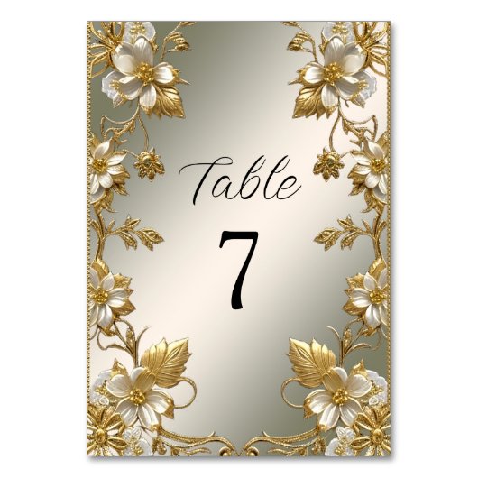 Witte Bloemen Goud  Tafelnummer (Voorkant)