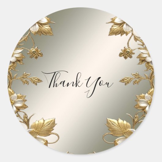 Witte Bloemen Goud  Zegel Wedding Sticker (Voorkant)