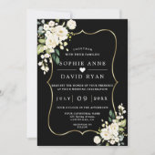 Witte Bloemen Goud Zwart All In One Trouw Kaart (Voorkant)