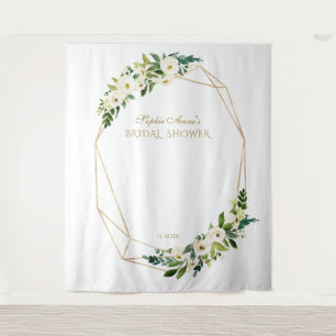 Witte Bloemen Gouden Bruiloft Foto Booth Requisiet Wandkleed