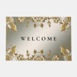 Witte Bloemen Gouden  Deurmat
