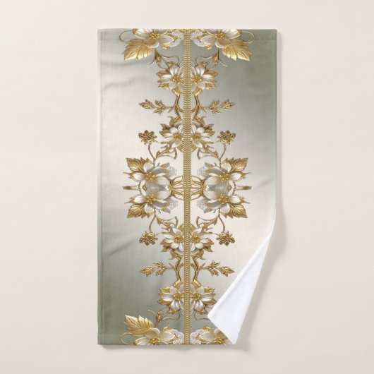 Witte Bloemen Gouden  Handdoek Set (Handdoek)