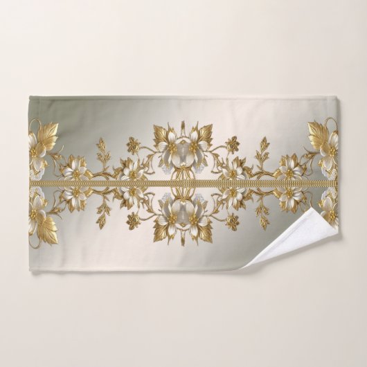 Witte Bloemen Gouden  Handdoek Set (Handdoek)