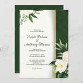 Witte Bloemen Gouden Streep Bruiloft uitnodiging (Voorkant / Achterkant)