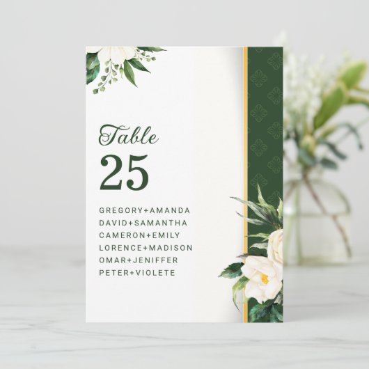 Witte Bloemen Gouden Streep Tafel Nr Kaart (Staand voorkant)