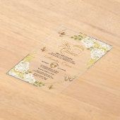 Witte Bloemen Gouden Tiara Vlinder Mis Quinceañera Acryl Uitnodigingen (Laagn)