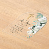 Witte bloemen Greenery Arch Eerste Communie Acryl Uitnodigingen (Laagn)