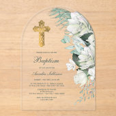 Witte Bloemen Greenery Boog Doop Acryl Uitnodigingen (Voorkant)