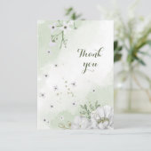 witte bloemen groen bedankkaart (Staand voorkant)
