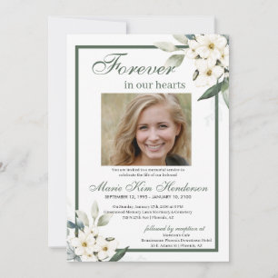 Witte bloemen groen begrafenis herdenkingsdienst kaart