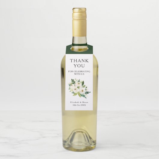 Witte Bloemen Groen Bruiloft Dank u Fles Label (Op fles)
