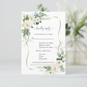 Witte bloemen groen goud liedje aanvraag bruiloft  RSVP kaartje