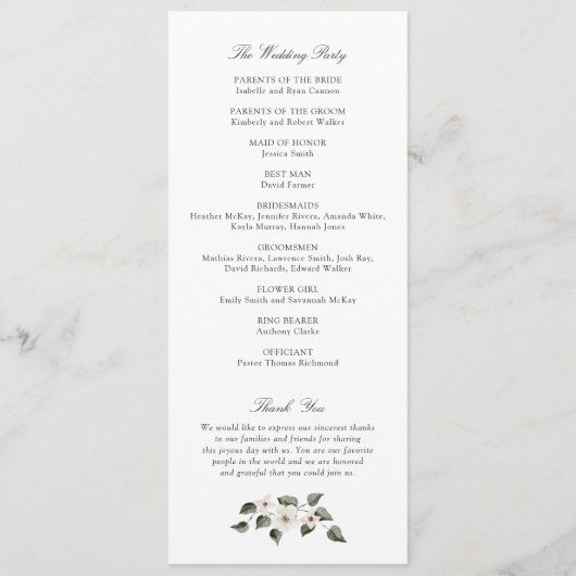 Witte Bloemen Groen Ivy Crest Sage Bruiloft Programma (Achterkant)