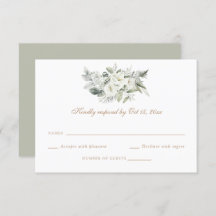 Witte Bloemen Groen Sage Bruiloft RSVP Kaart