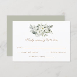 Witte Bloemen Groen Sage Bruiloft RSVP Kaart