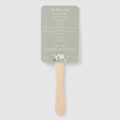 Witte Bloemen Groen Sage Monogram Crest Bruiloft Handwaaier (Achterkant)