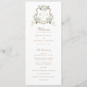 Witte Bloemen Groen Sage Monogram Crest Bruiloft Programma (Voorkant)