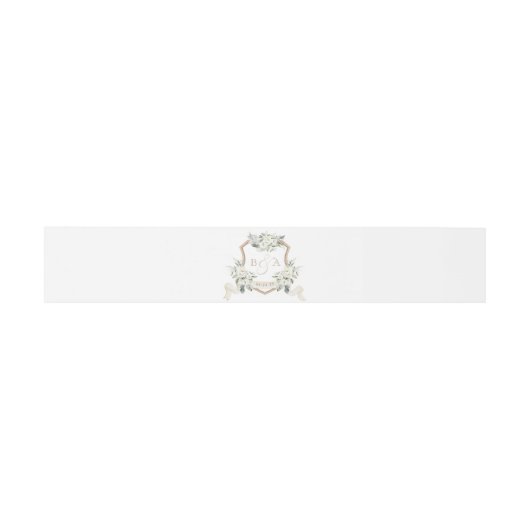 Witte Bloemen Groen Sage Monogram Crest Bruiloft Uitnodigingen Wikkel (Vlak)