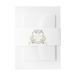 Witte Bloemen Groen Sage Monogram Crest Bruiloft Uitnodigingen Wikkel