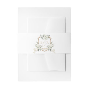 Witte Bloemen Groen Sage Monogram Crest Bruiloft Uitnodigingen Wikkel
