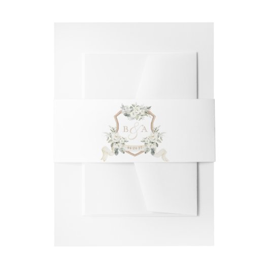 Witte Bloemen Groen Sage Monogram Crest Bruiloft Uitnodigingen Wikkel (Voorkant Voorbeeld)