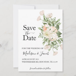 Witte Bloemen Groen Succulent Save the Date Kaart