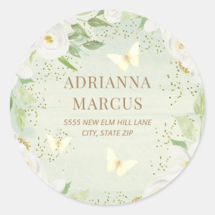 Witte Bloemen Groene Achtertuin Baby Shower Adres Ronde Sticker