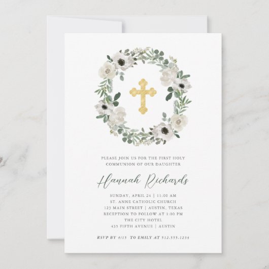 witte bloemen groene bladeren eerste gemeenschap kaart (Voorkant)