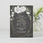 witte bloemen & groene bladeren ovale bruidsdouche kaart (Staand voorkant)