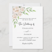 Witte bloemen groene elegante bruiloft kaart (Voorkant)