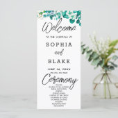 Witte Bloemen Groene Witte Trouwprogramma (Staand voorkant)
