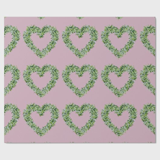 Witte Bloemen Hart met Greenery Cadeaupapier (Vlak)