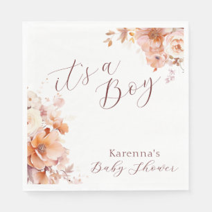 Witte Bloemen Herfst Het is een Jongen Baby showe Servet