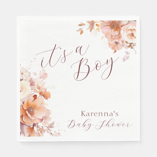 Witte Bloemen Herfst Het is een Jongen Baby showe Servet (Voorkant)
