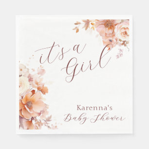 Witte  Bloemen Herfst Het is een Meisje Baby showe Servet