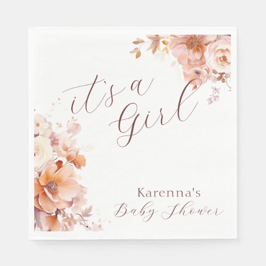 Witte Bloemen Herfst Het is een Meisje Baby showe Servet (Voorkant)