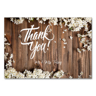 Witte Bloemen Houten Textuur Trouwen Dank u Kaarte Kaart