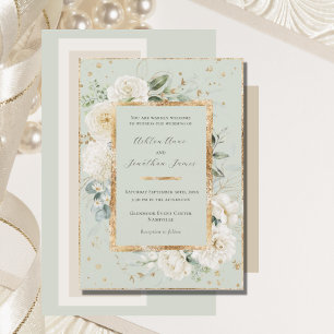 Witte Bloemen Hydrangea Rozen Gouden Groene Bruilo Kaart